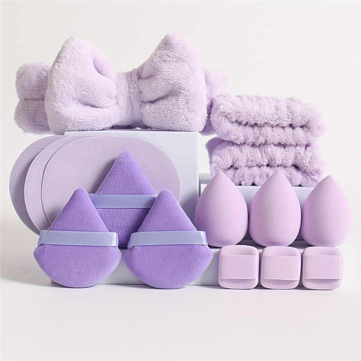Bow Headband Wrist Strap Sponge Triangle Powder Puff Beauty Egg Set