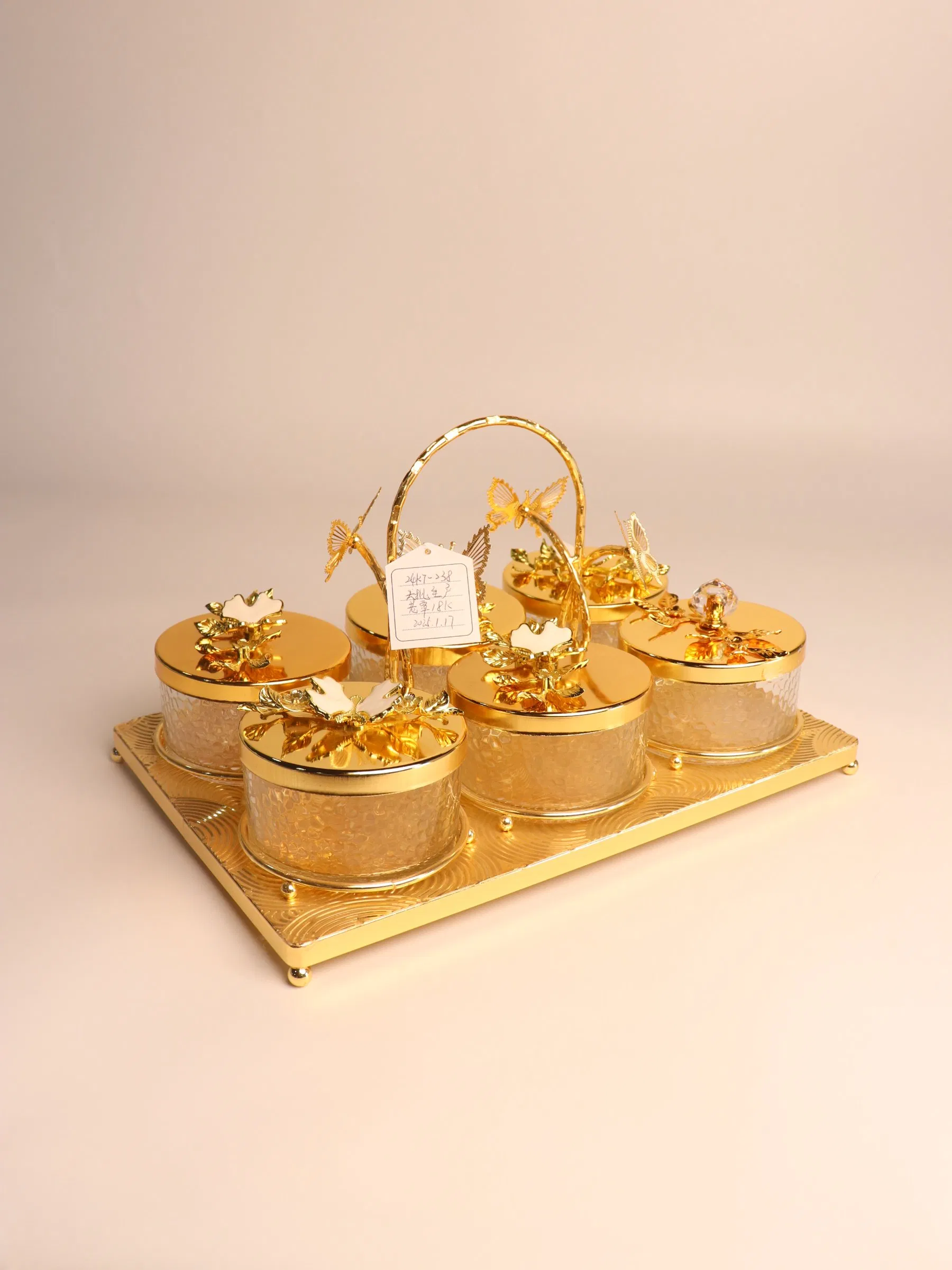 Elegant Butterfly Pattern Set of 6 Fruit Bowls, Gold-Plated Iron Frame
