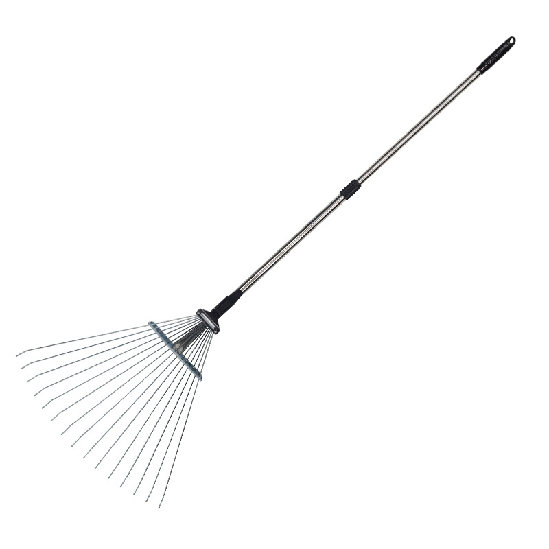 Stainless Steel Telescopic Leaf Rake with 9~15 Tooth Retractable Extension-Type Garden Wire Rake Harrow for Dead Leaf