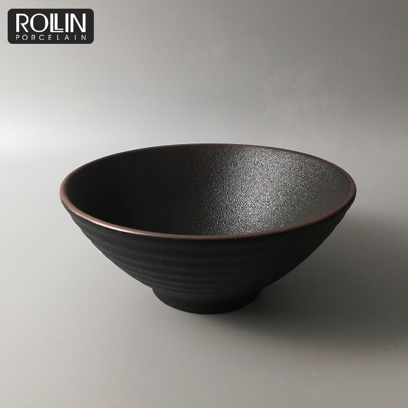 Japanese Ramen Bowls Black Porcelain Miso Soup Bowl