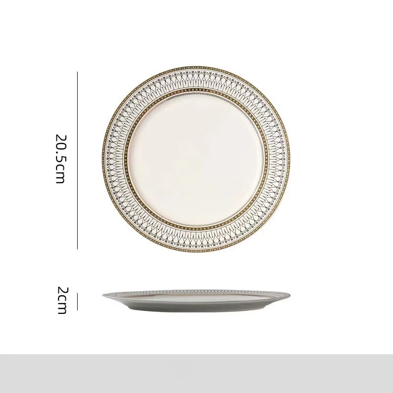 Creative Nordic Western-Style Ceramic Steak Plate with Gold Rim Vintage Design