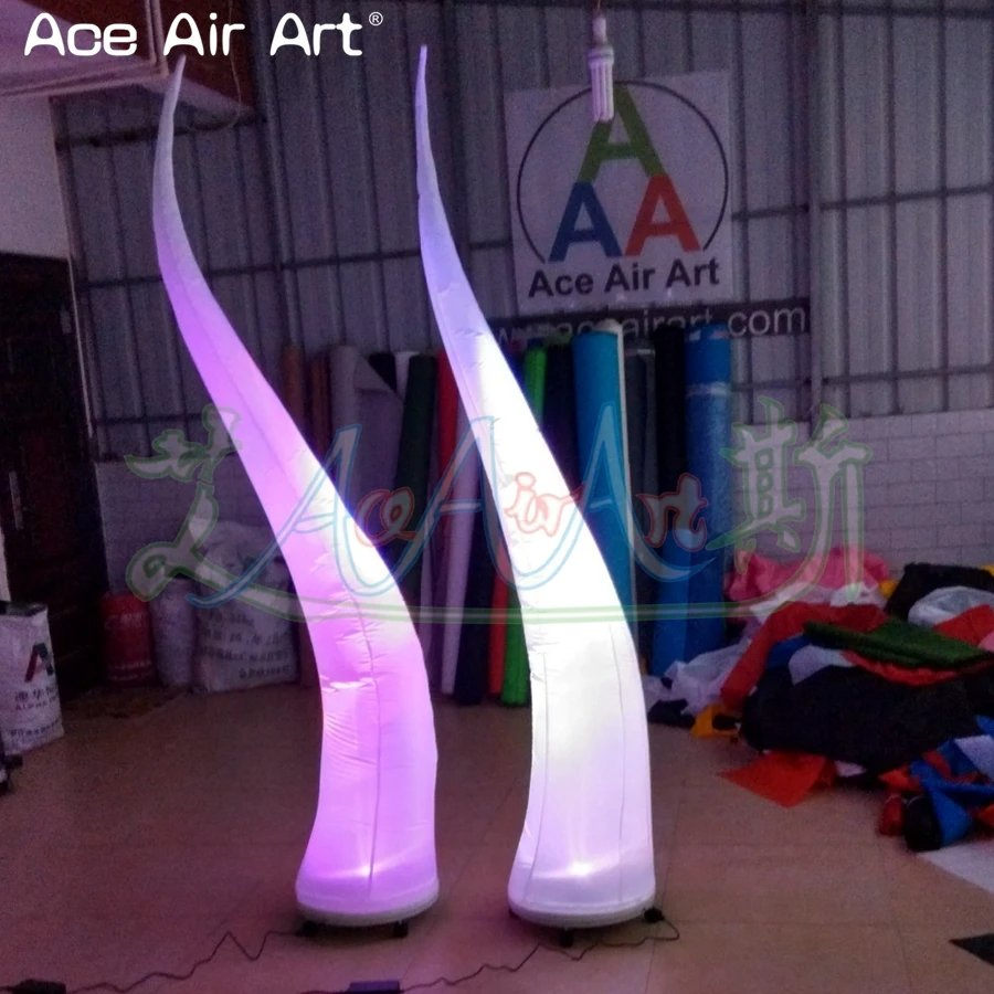 4 PCS LED Decor Spiral Pillars Inflatable Ox Horn Curve Cone Decoration with Colorful Lighting