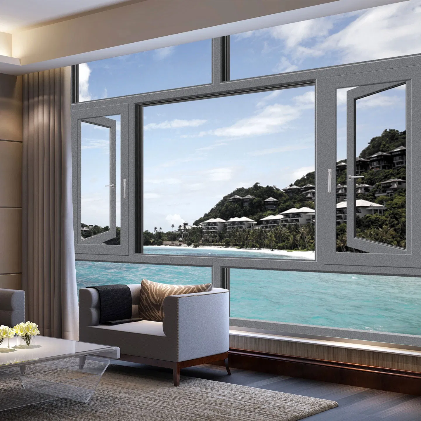 Narrow Frame Ultra Large Glass Aluminum Double Glazed Casement Windows