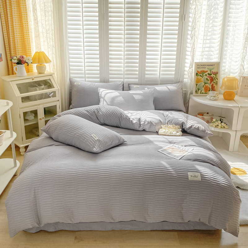 Home Fabric Washed Seesucker Cotton Duvet Cover Bedding Set
