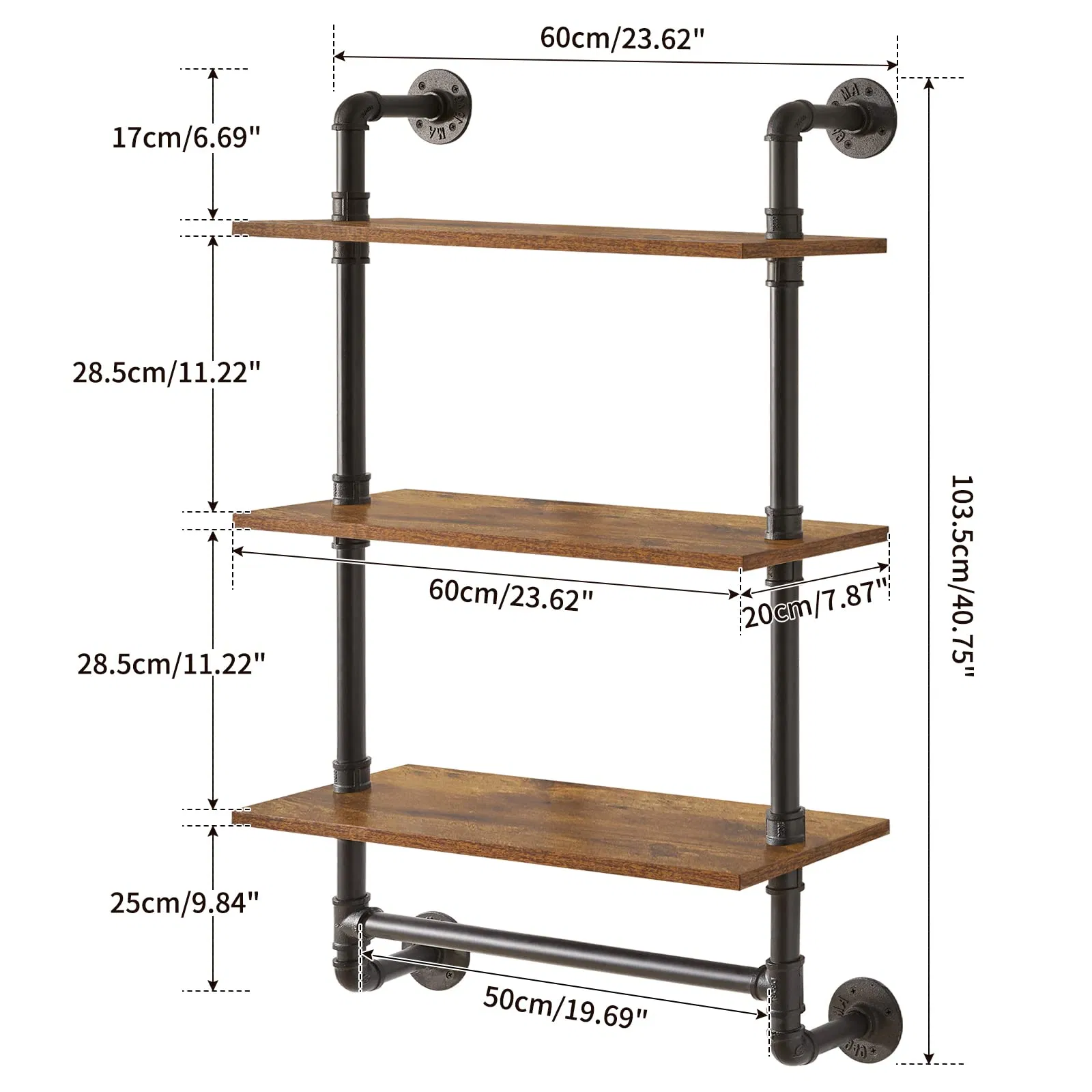 Rustic Iron Pipe Floating Shelves for Bedroom