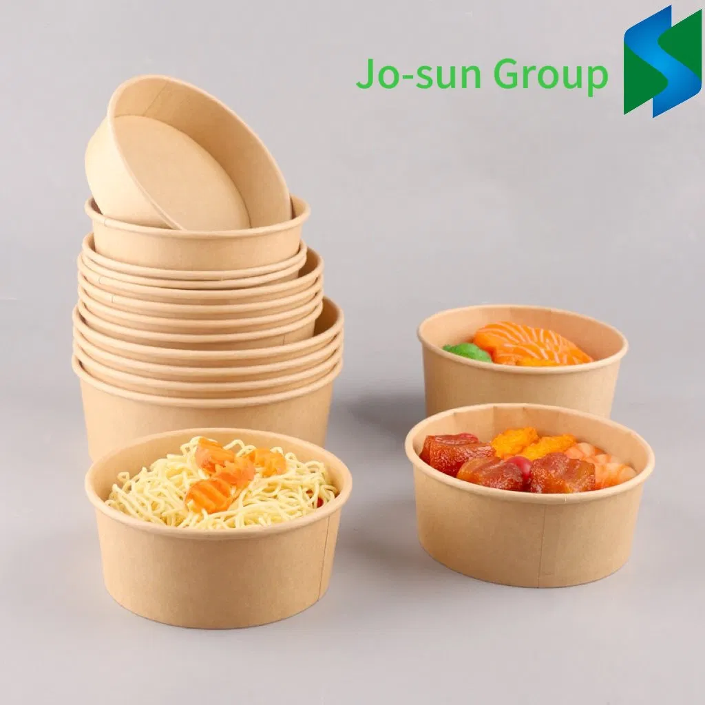 Jo-Sun Wholesale Logo Printed Kraft Paper Bowl with Lid Environmental Material Disposable Brown Kraft Paper Salad Bowl
