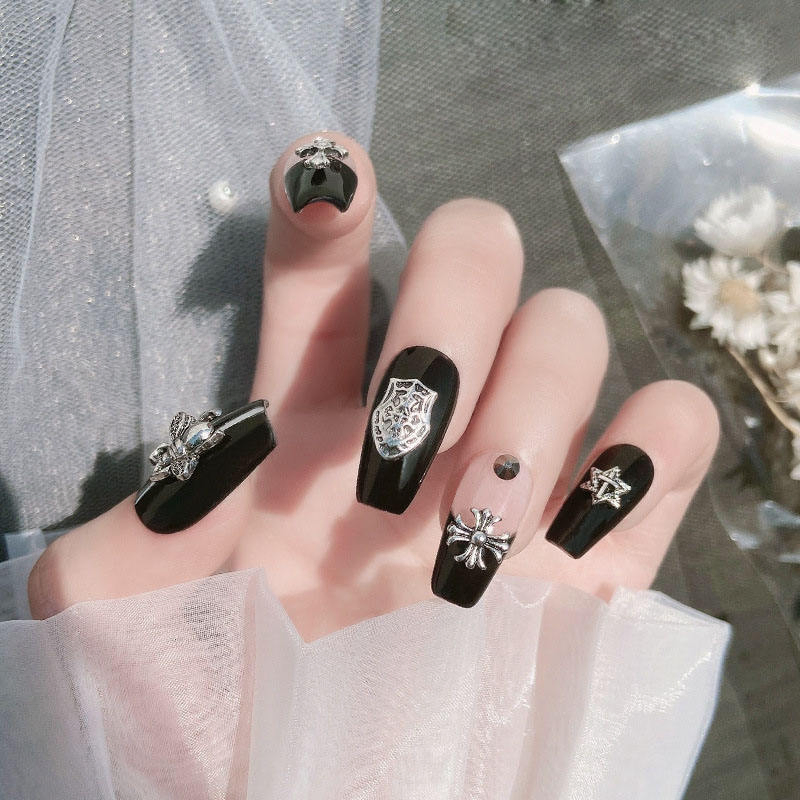 Metal Alloy Vintage Silver Cool Punk Chrome 3D Cross Nail Art Set