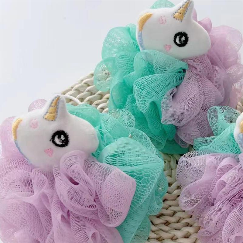 Cute Unicorn Kids Bath Loofahs Balls for Baby Girls Boys Mesh Shower