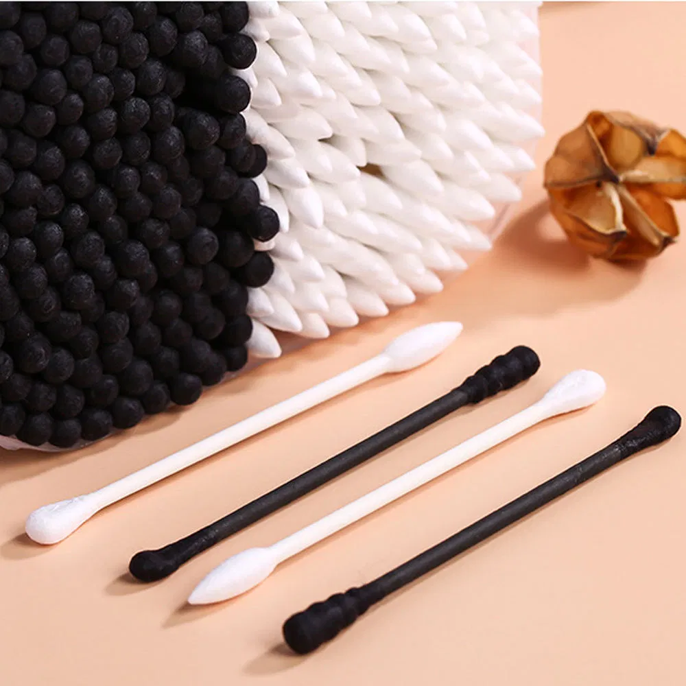 Disposable Cleaning Cotton Swabs in Black and White, Packed in a Box.