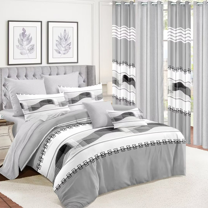 Grey Printed Bedding Sabanas Bedcover Comforter Duvet Cover Quilts Bedspread with Pillowcases Us King Coverlets Custom Microfiber Polyester Home Textile