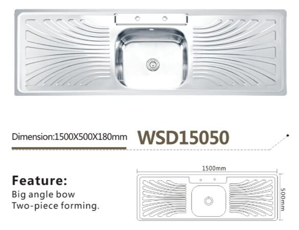 Раковина кухонная нержавеющая WSD15050, двойная панель, одна чаша