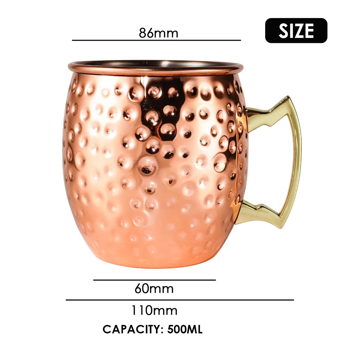 Hot Bar Tool 18/8 Stainless Steel Cooper Hammered Moscow Mule Cocktail Mug