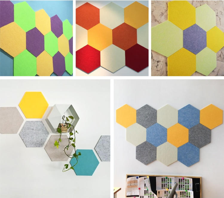 Colorful Soundproofing Wall Polyester Fiber Acoust Components Hexagon Felt Acoustic Panels Tile