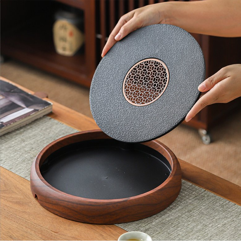 Portable Round Wooden Dry Making Tea Holder Tray