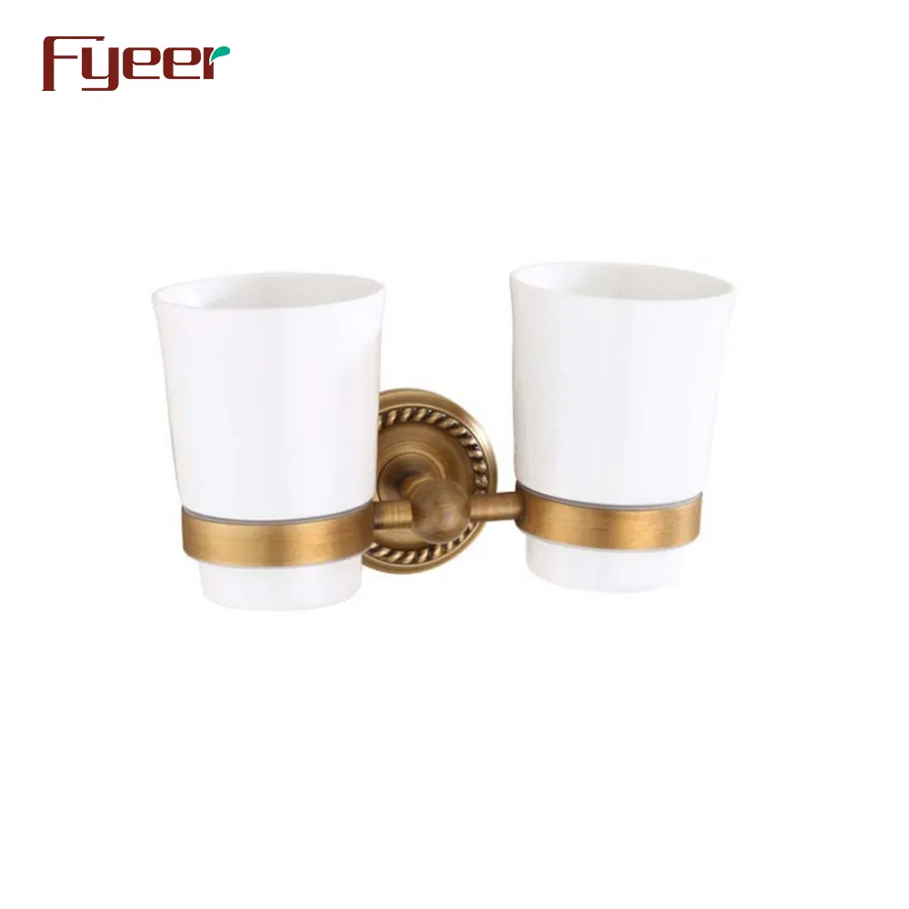 Fyeer Antique Brass Double Tooth Brush Holder