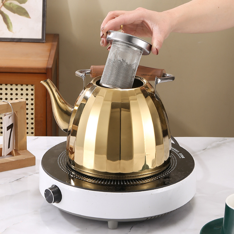 Stainless Steel Tea Kettle with Wooden Handle - Stovetop Whistling Kettle