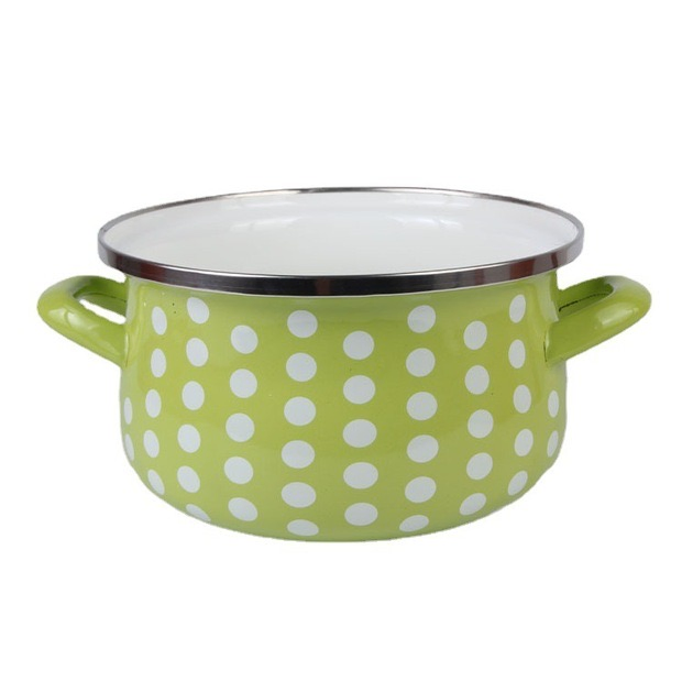 Multi-Size Turkish Style Casserole Pot Stockpot Green Floral Enamel Pot with Double Ears