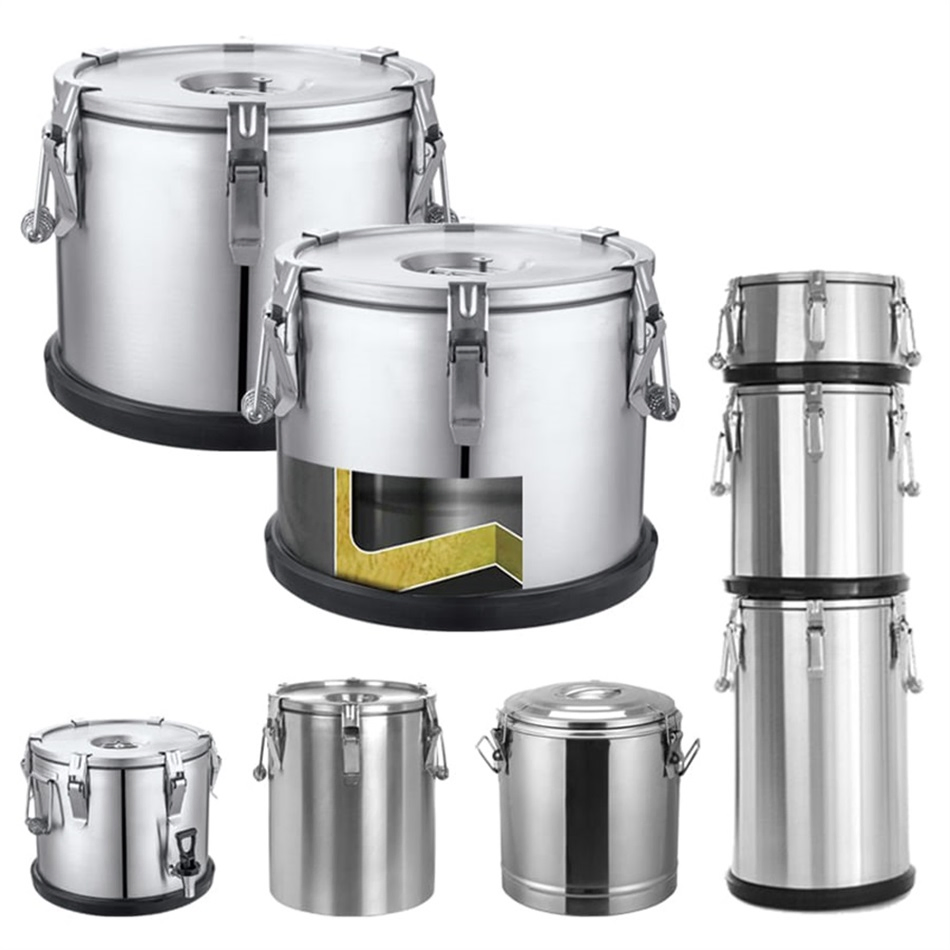 Stainless Steel Commercial 28L Food and Liquid Square Storage Barrel Food Container