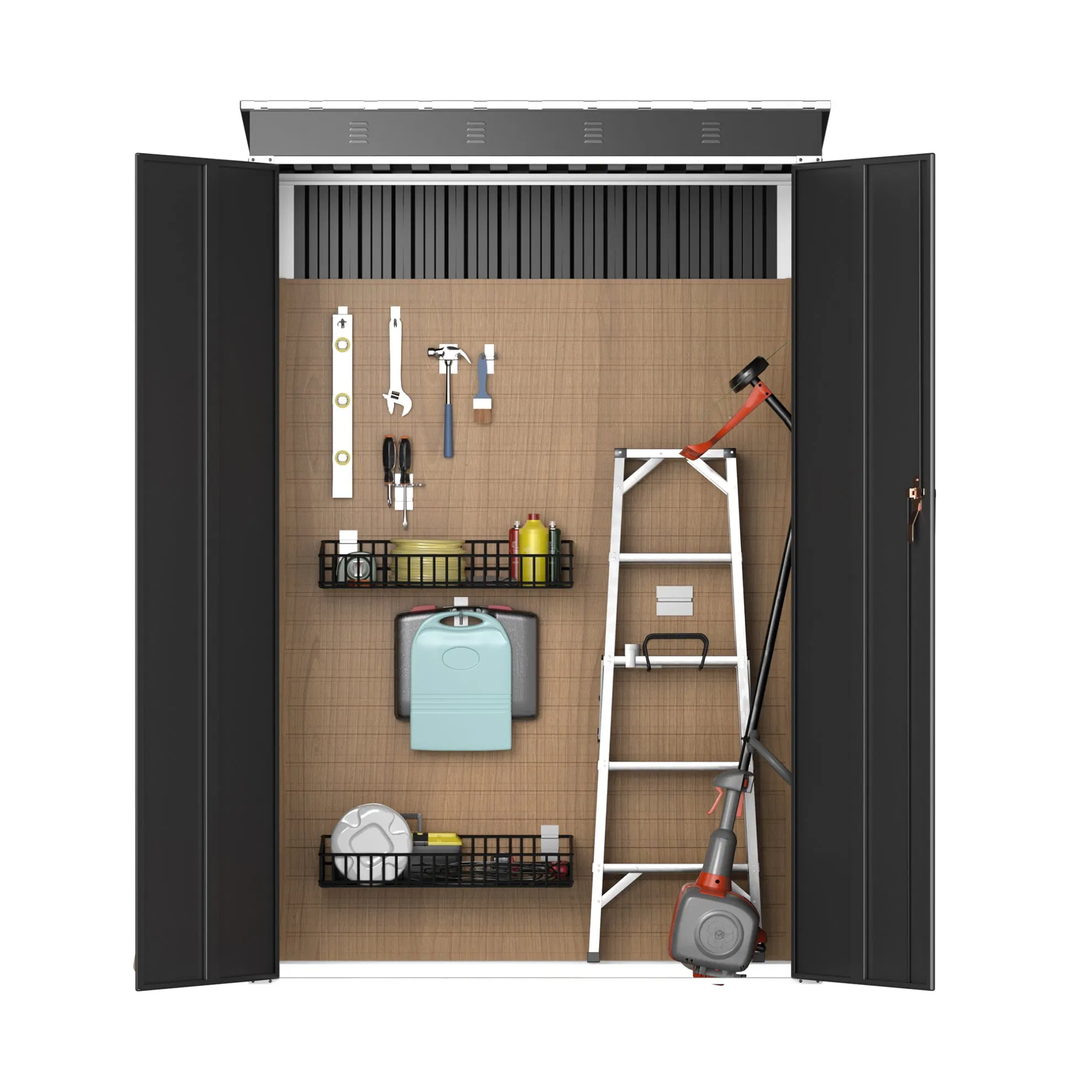 4X4 FT Garden Shed Galvanized Steel Outdoor Tool Storage Shed Lockable Double Sliding