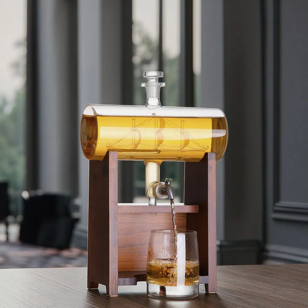Custom Creative 1300ml Whiskey Wine Decanter Bottle Embedded Sail-Shaped Wine Decanter Dispenser
