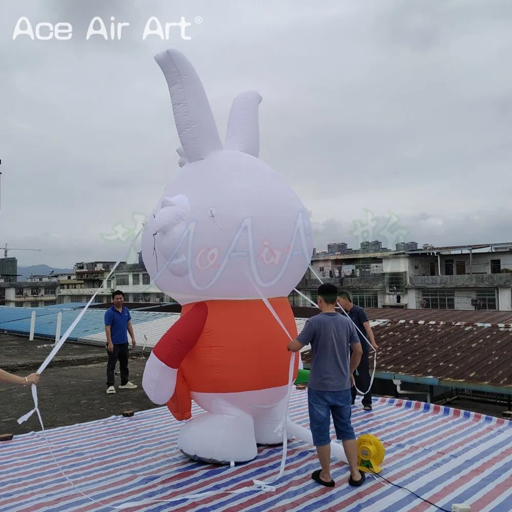 Popular 4mh Inflatable Bunny Rabbits with Umbrella Inflatable Animals Cartoons for Outdoor Decorations Advertising