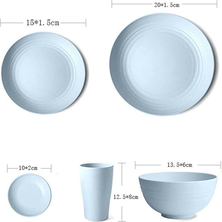 Top Seller 20/25cm Plate Bowl Eco-Friendly Wheat Straw Fiber Cutlery Dinner Set Plate Rice Soup Bowl Food Serving Round Plate 12 PCS