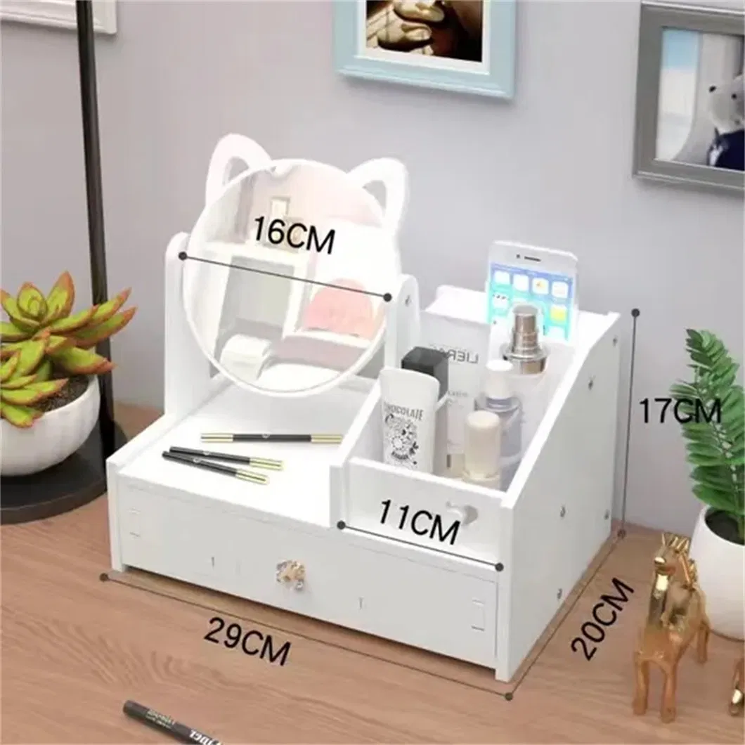Cabinet Drawer Storage Makeup with Box Desktop Princess Size Vanity Mirror