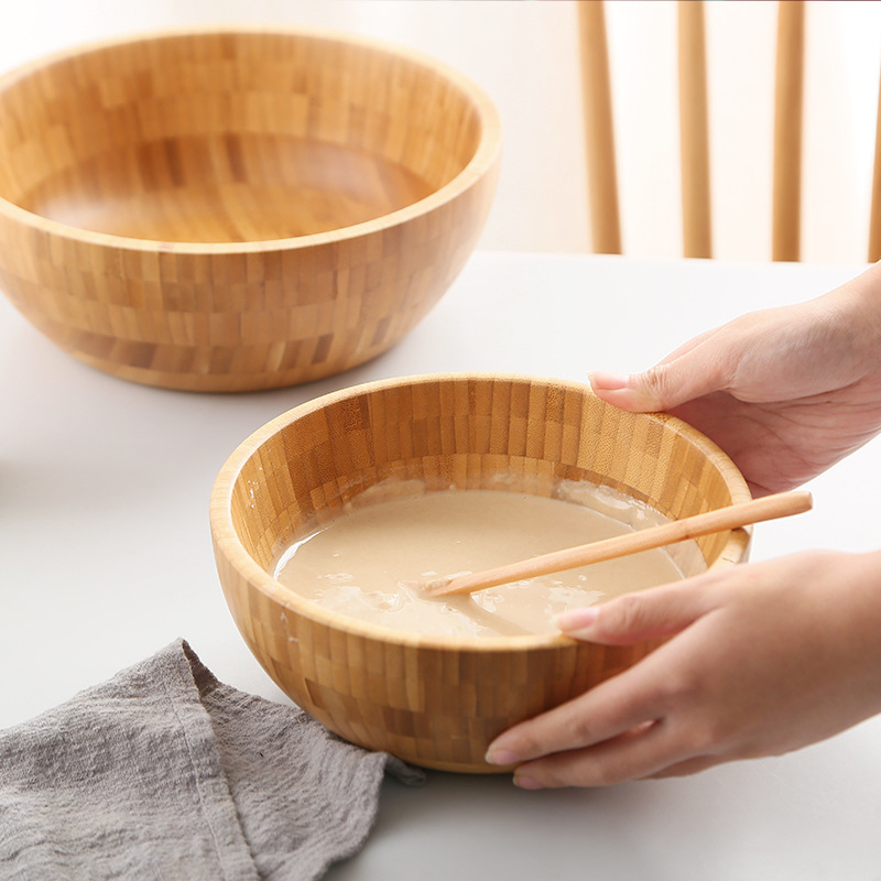 Bamboo Fruit Salad Bowl, Oversized Wooden Serving Bowl for Kitchen