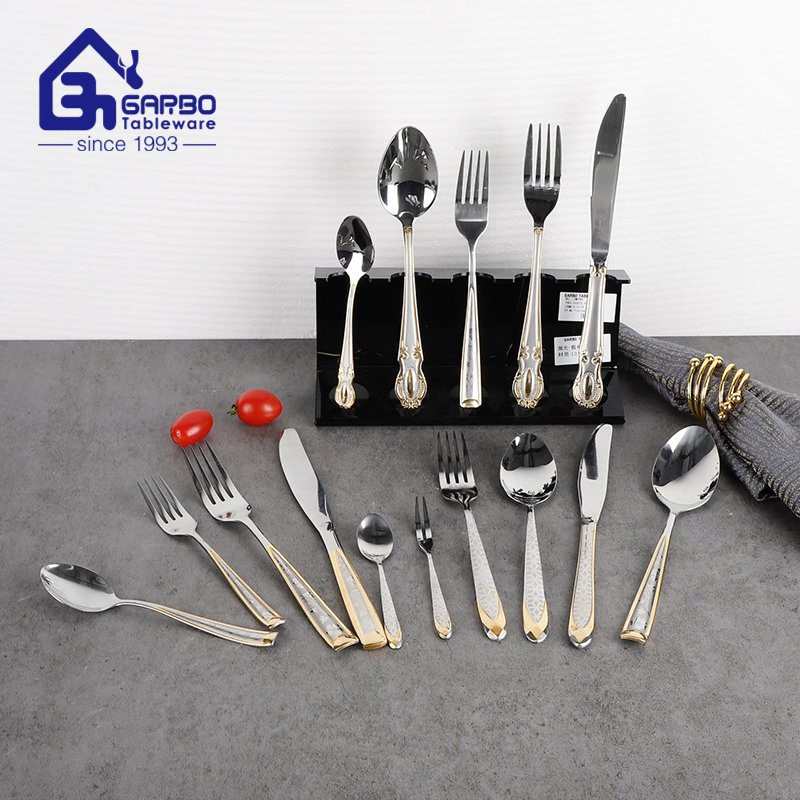 Wholesale Laser Handle Stainless Steel 18/8 Cutlery Set Customized Knife Fork Spoon Tea Spoon Set