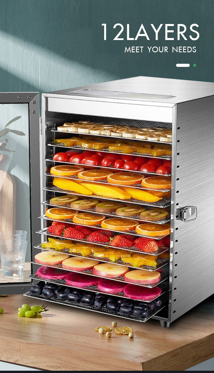 Stainless Steel 12-Tray Food Dehydrator with Digital Control