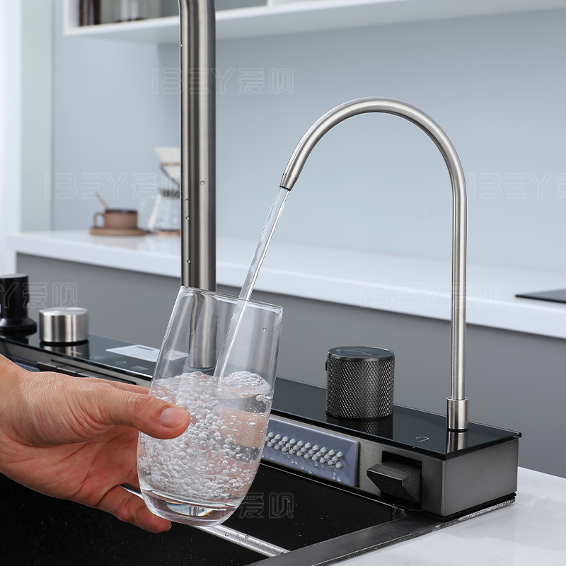 Modern Multi Function Stainless Steel Nano-Coating Kitchen Sink with Waterfall Faucet