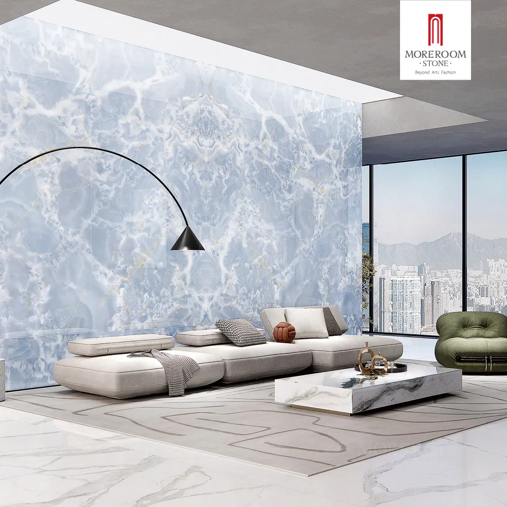 Porcelain Slab Blue Onyx Marble Look Slabs for Cool and Serene Bathroom Wall Cladding