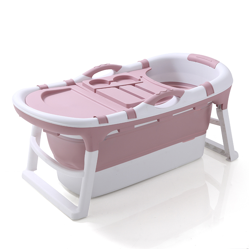Складная ванна для взрослых 121 см, розовая, с крышкой