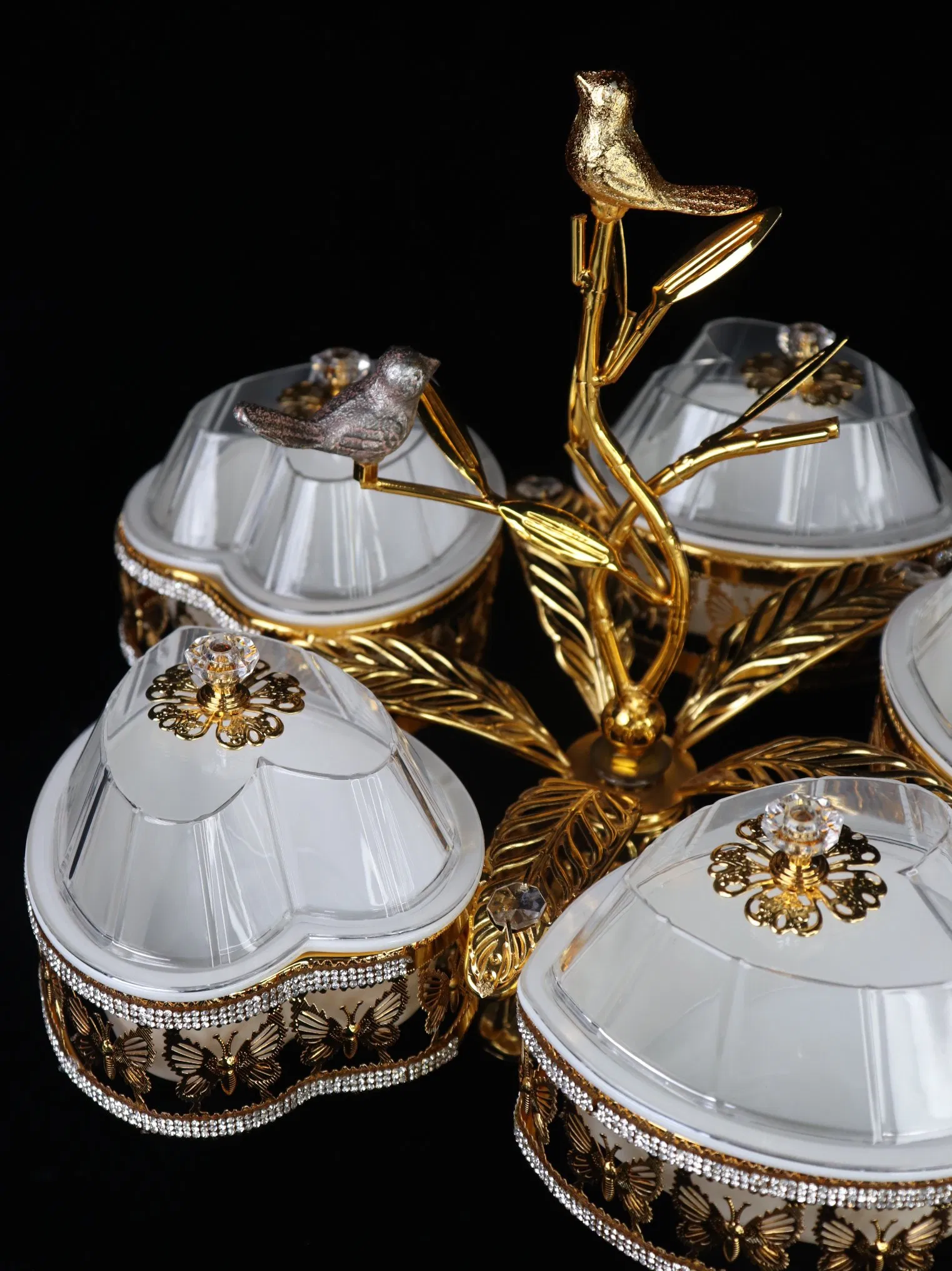 Home Ornament Gold-Plated Iron Frame with 5 Rectangle Plastic Bowl Sets
