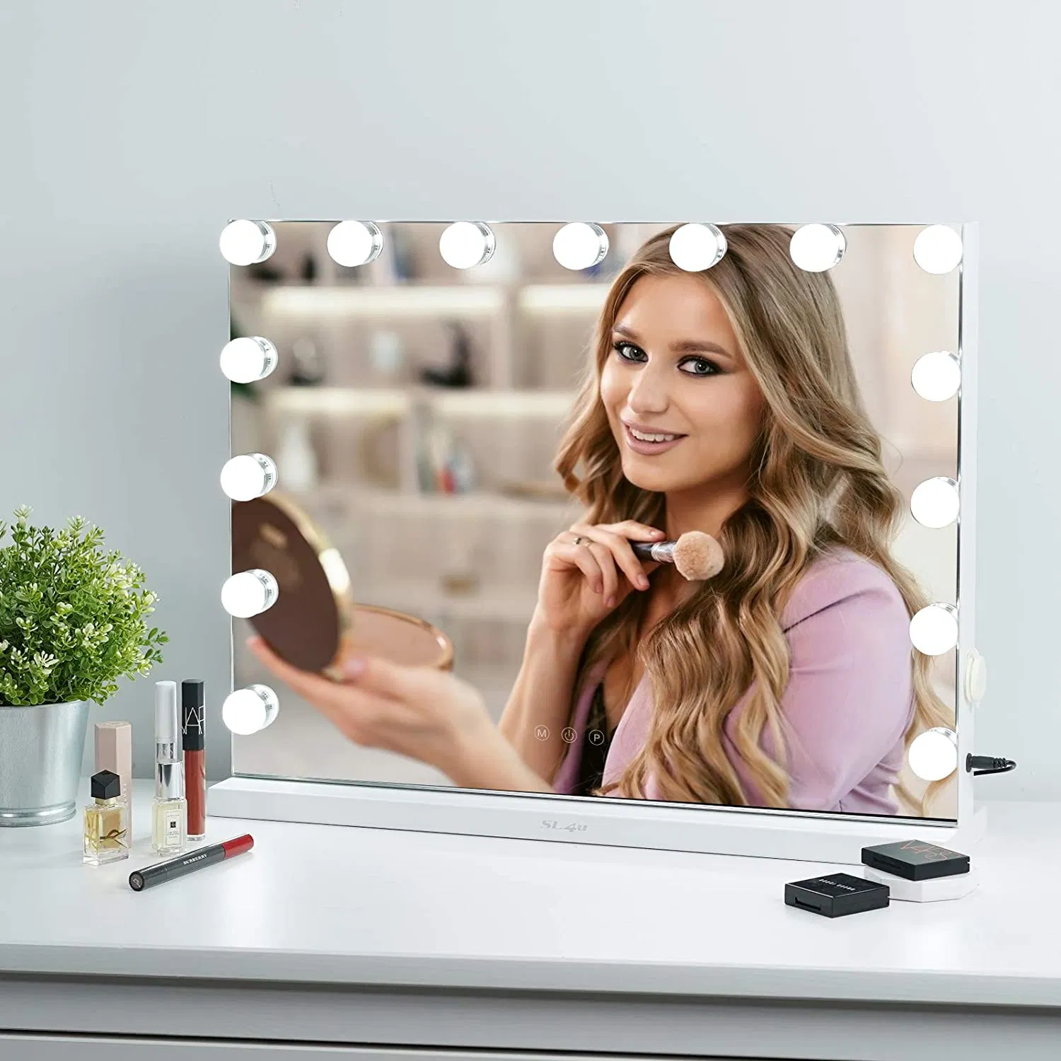 Sally Hollywood Lighted Makeup Mirror with Dimmable LED Bulbs for Dressing Room Vanity Mirror with Lights & Bedroom Tabletop or Wall-Mounted