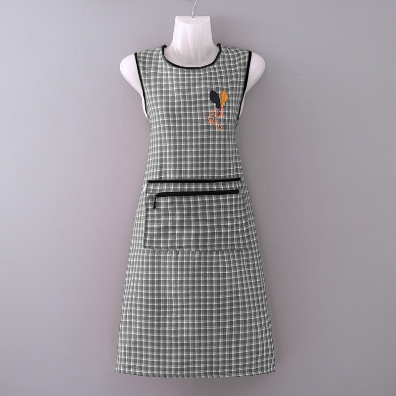 Embroidered Lengthened Waistcoat Large Pocket Household Wear Resistant Adult Work Clothes Zipper Vest Kitchen Cooking Apron