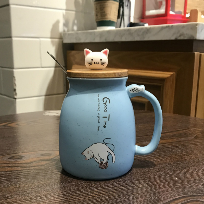 Cute Ceramic Coffee Mugs with Lovely Kitty Lid Kawaii Novelty Tea Cup Pink Mug for Women