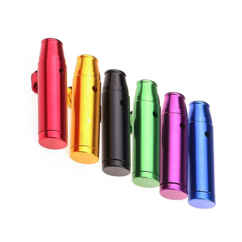 Metal Pipe Bullet Rocket Shaped Snuff Snorter Sniff Dispenser Nasal Hand
