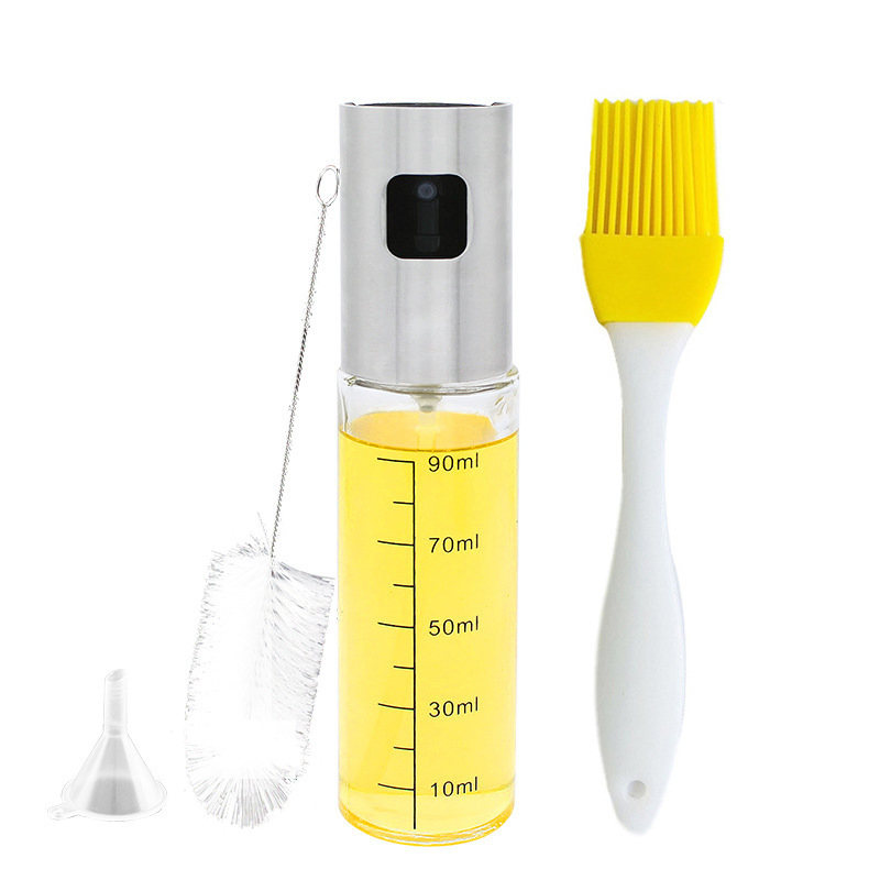 100ml Capacity Amazon Hot Sale Stainless Steel Glass Sauce Dispenser Oil Sprayer Bottle with Silicon Brush