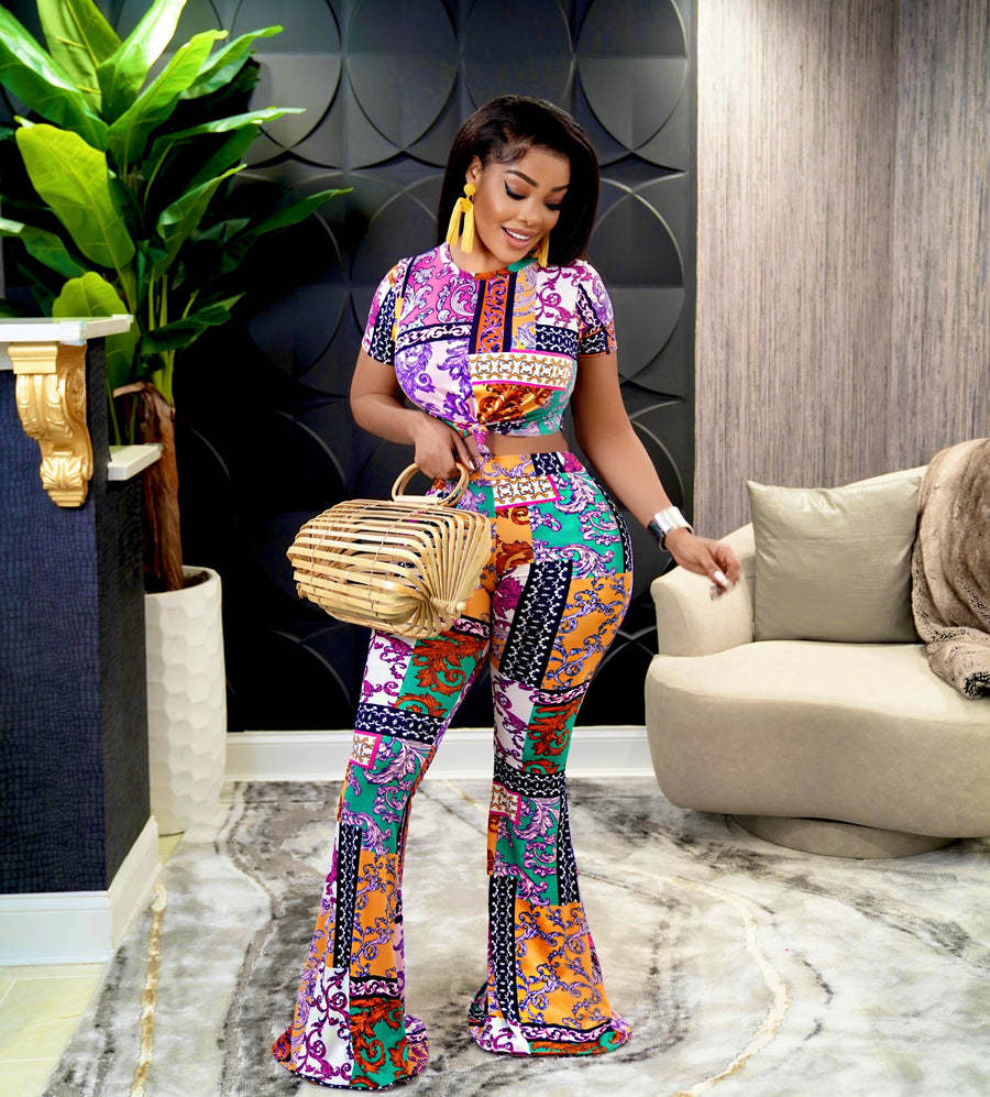 Комплект женский топ короткий рукав и брюки широкие