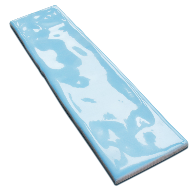 75X300mm Wavy Edge Lake Blue Glossy Subway Wall Tiles Bathroom Tiles Blue Tiles