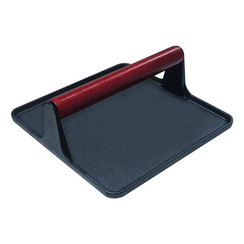 China Wholesale Price Cast Iron Burger Press 7 Inch Heavy Duty Bacon Meat Steak Grill Press with Wooden Handle