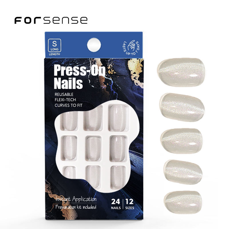 Shiny Cat Eye Press on Nails Short Round Magnet Fake Nail Magnetic Wholesale Glitter Holographic False Nail Art 3D Custom Design