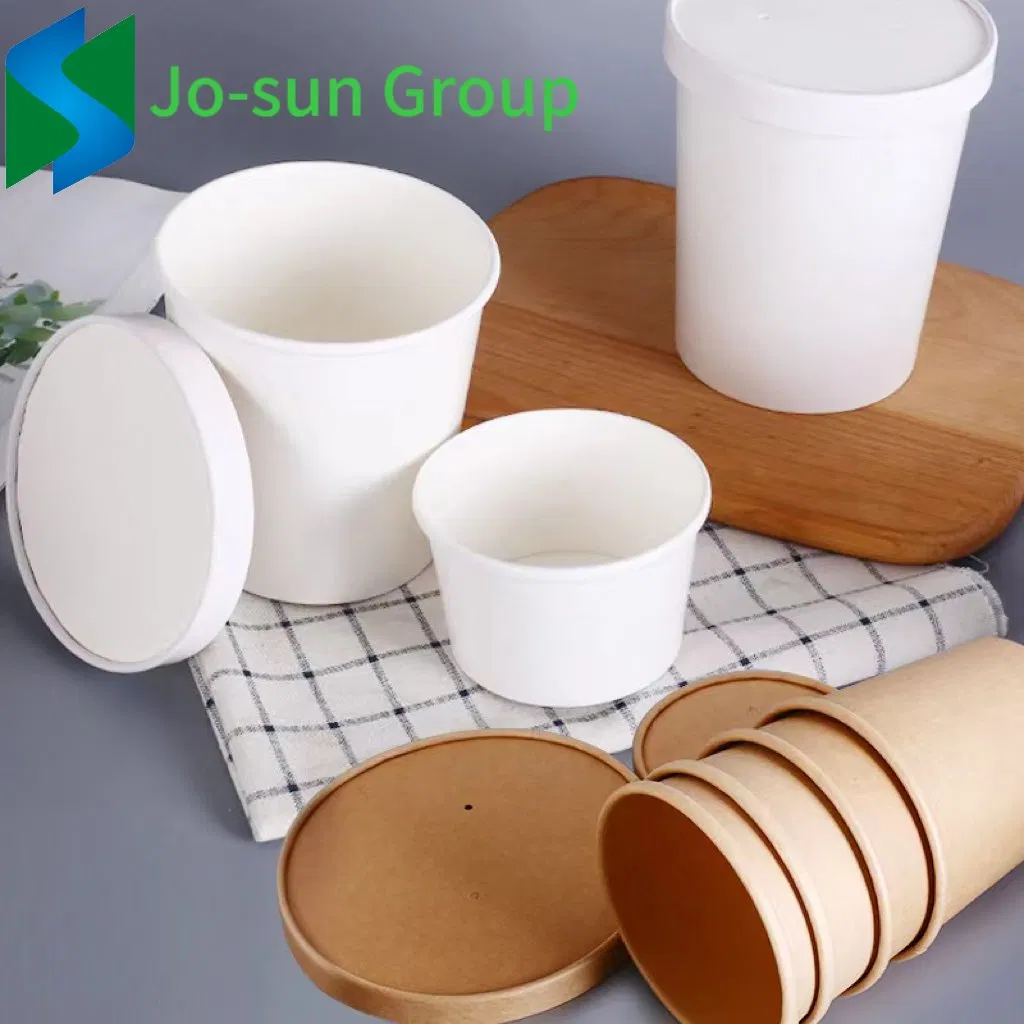 Jo-Sun Thickened Disposable Porridge Bucket Kraft Paper Soup Cup Customized Paper Bowl with Lid Takeaway Package Soup Bowl