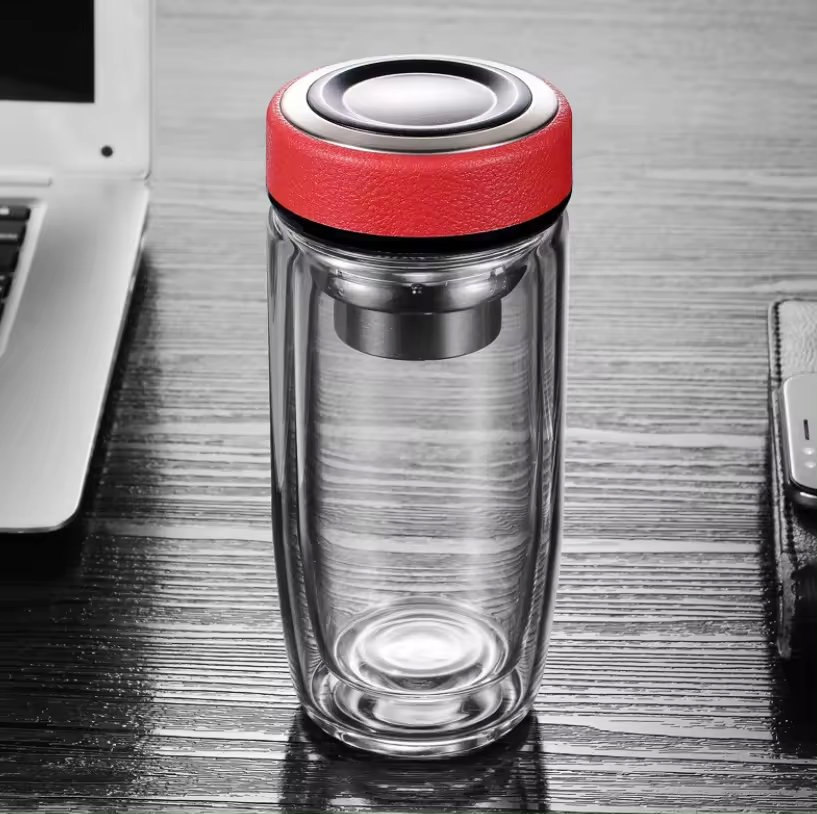 Стеклянная чашка для чая с ситечком, двойные стенки