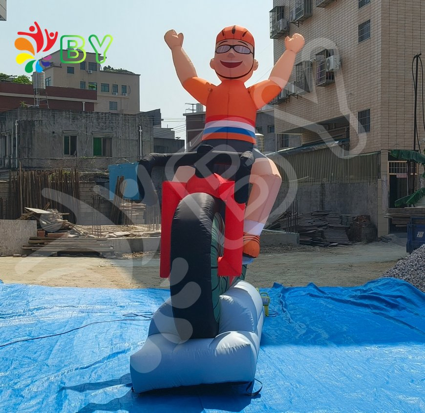 Giant Inflatable Abraham Cartoon Inflatable Man with Motorbike Holland Balloon for Sale