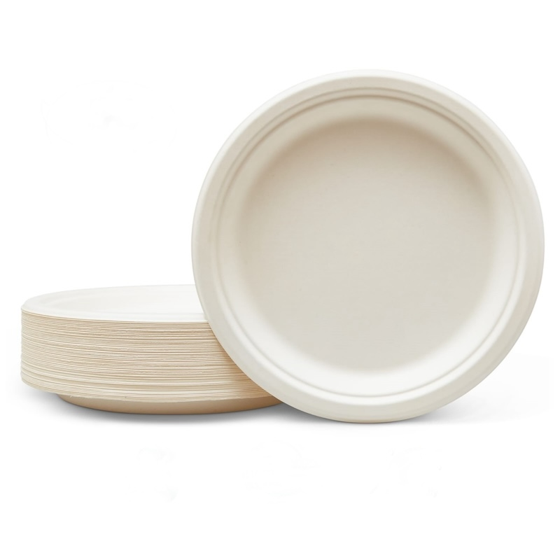 Biodegradable 9 Inch Round Paper Disposable Tableware Eco Friendly Food Container Packaging Natural Color Bagasse Plates
