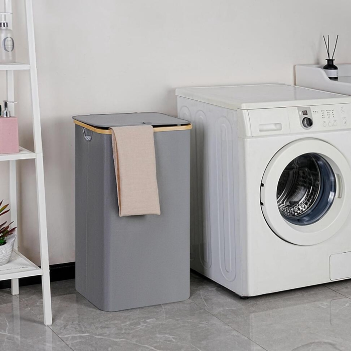 Slim Laundry Hamper with Lid and Handles Linen Storage Basket