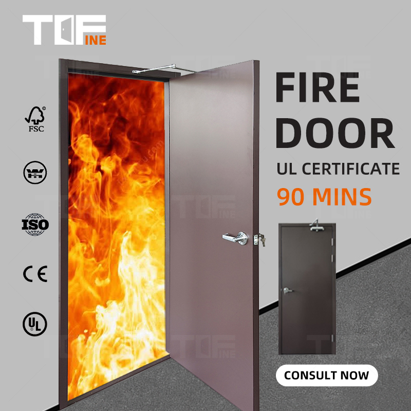 UL Standard China Manufacturer Steel Commercial Hotel Fire Rated Proof Resistant Doors for House Escape Passage Guest Rooms