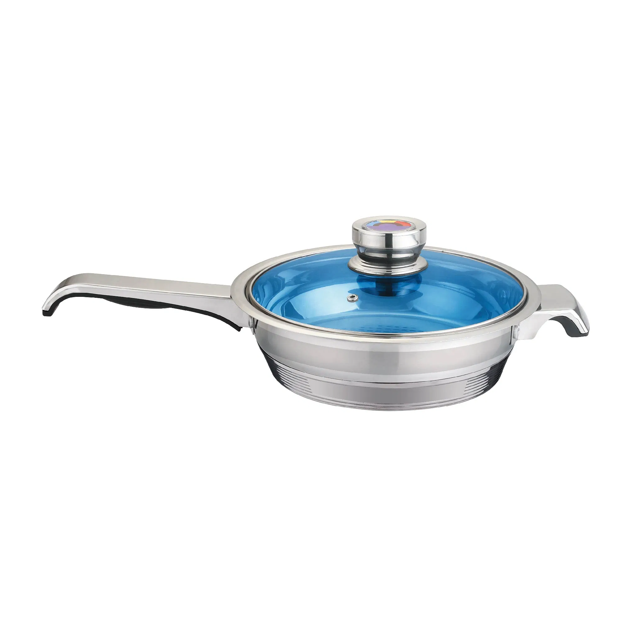 Stainless Steel Wide Edge Induction Cookware Set with Blue Glass Lid